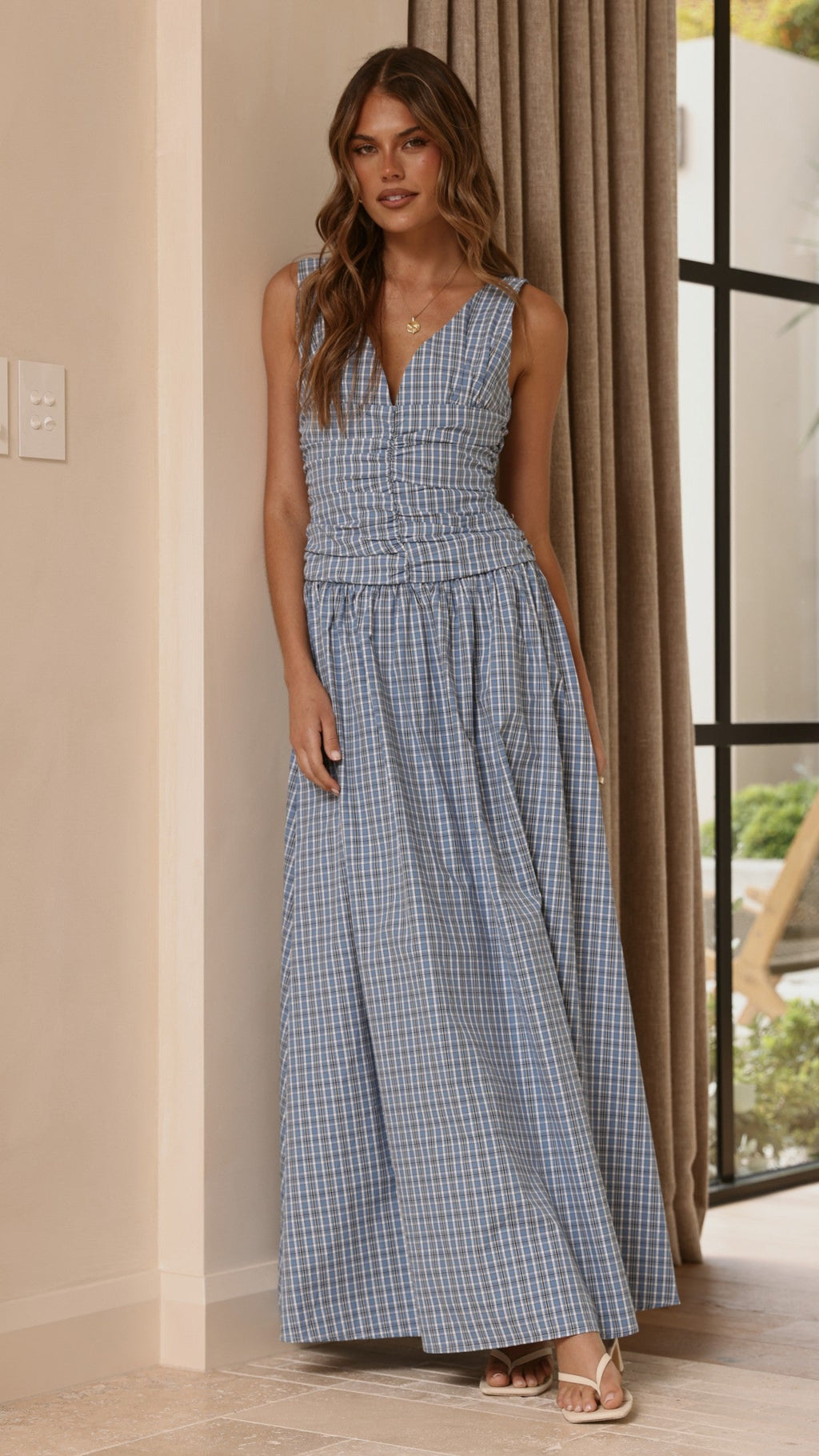 Sanya Maxi Dress - Blue Check