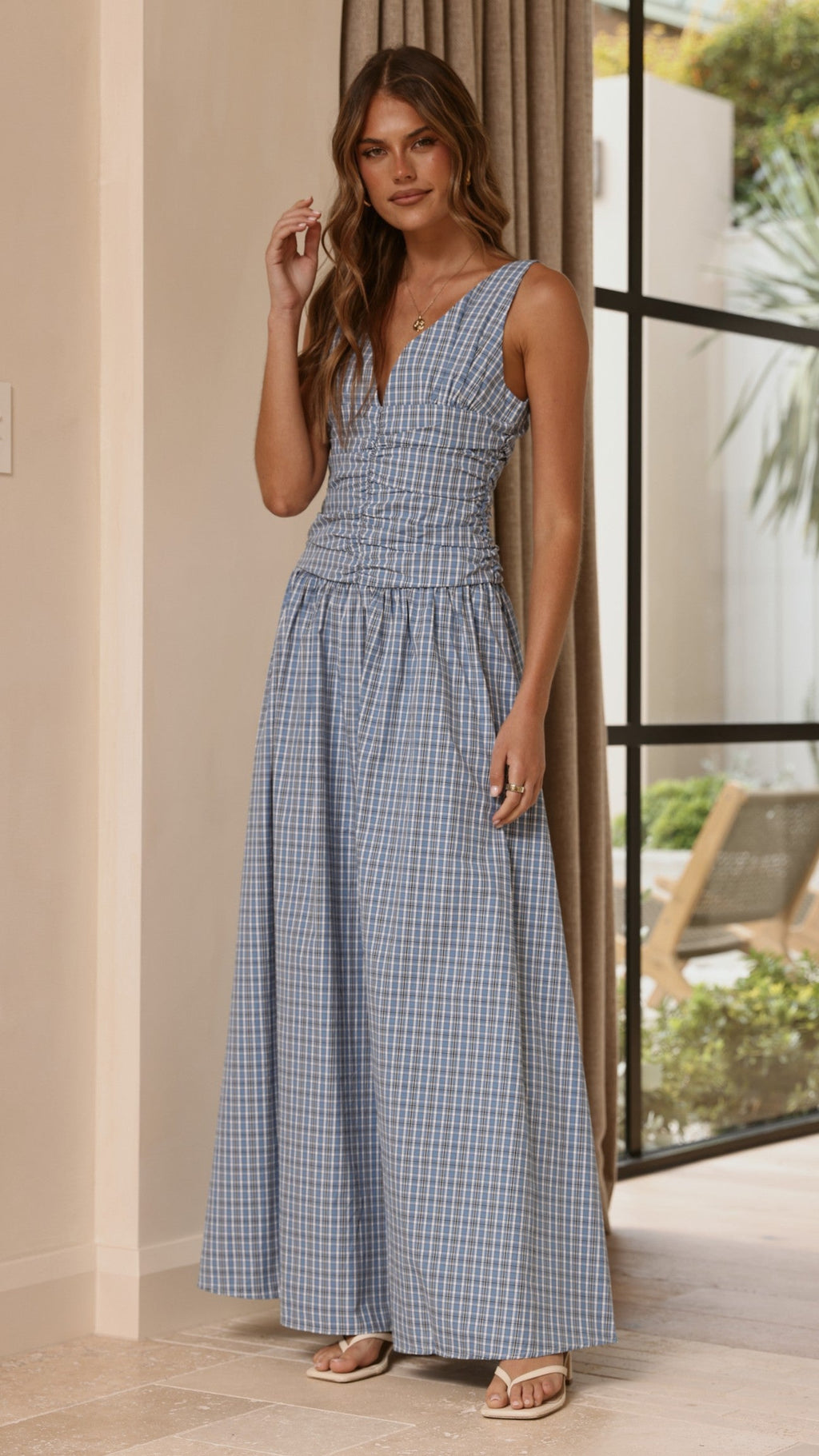 Sanya Maxi Dress - Blue Check