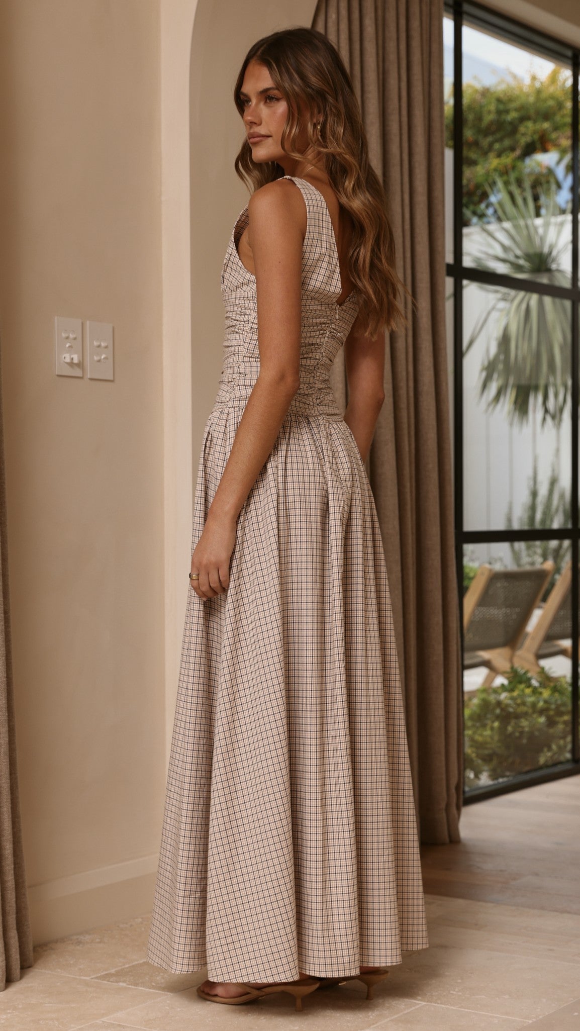Sanya Maxi Dress - Beige Check