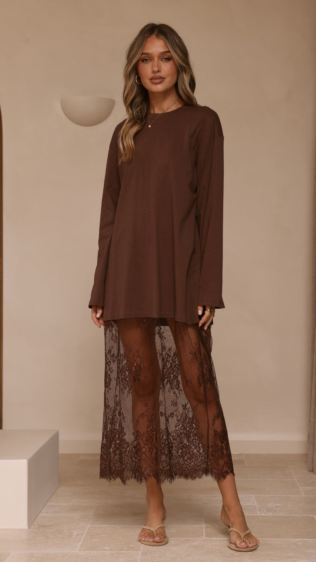 Kailey Lace Maxi Dress - Brown