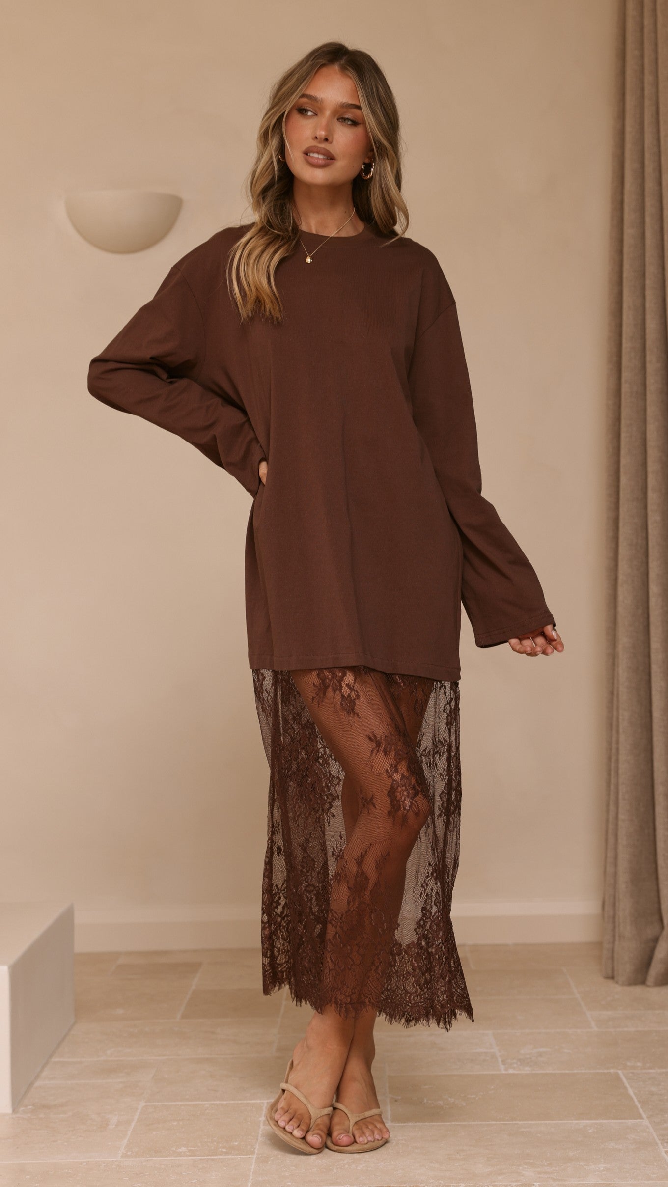 Kailey Lace Maxi Dress - Brown