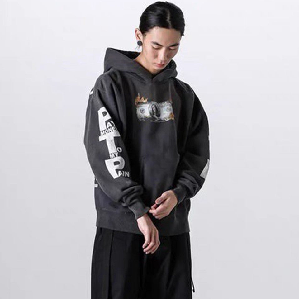 Saint Michael x Pay Money To My Pain Men's Women's Spring And Autumn Cotton Patterned Printed Long Sleeve Fitted Black Hooded Sweatshirt Ngvp #9353