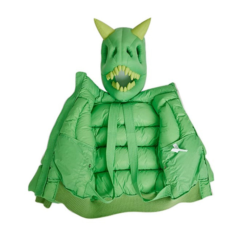 Kid's Autumn And Winter Solid Color Three-Dimensional Cutting Dinosaur Cap Hooded Loose Long-Sleeved Puffer Down Jacket #31323