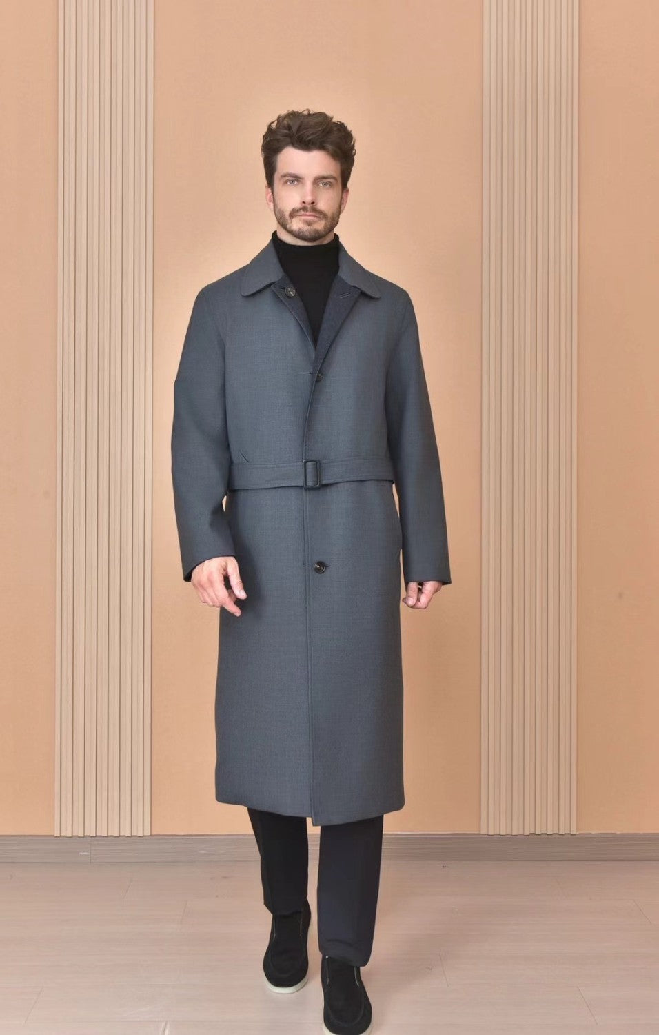 Loro Piana Men's Reversible Double-Faced Coat with Belt. Single-Button Lapel. Long Fit Jacket Ngvp #2336