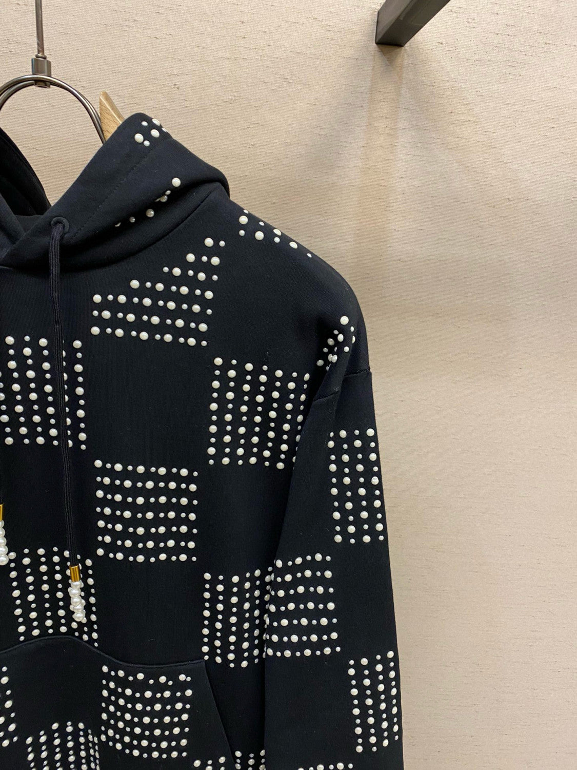 Louis Vuitton Men's Autumn/Winter Full Width Pearl Checkerboard Fleece Hooded Sweatshirt Pullover #97833