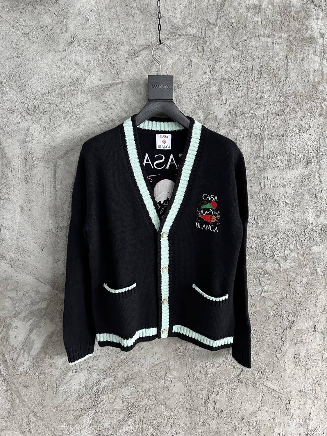 Casablanca Casa Mountain Temple Cardigan Men's And Women's Spring/autumn Fashion Casual Embroidered Badge V Neck Single Breasted Knitted Cardigan #78324