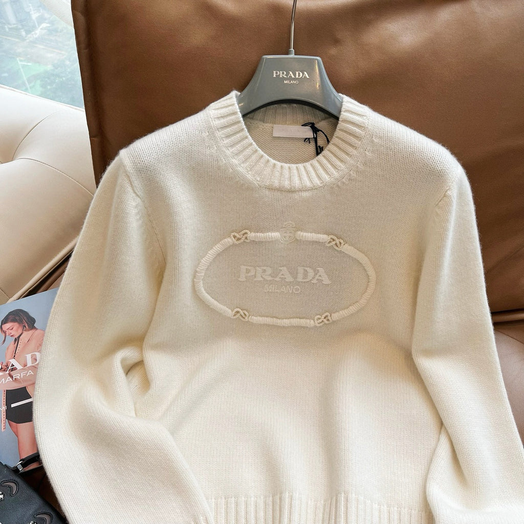 Prada Men's Spring and Autumn Solid Color Splicing Round Neck Embroidery Printed Logo Long Sleeve Sweater Pullover #98666