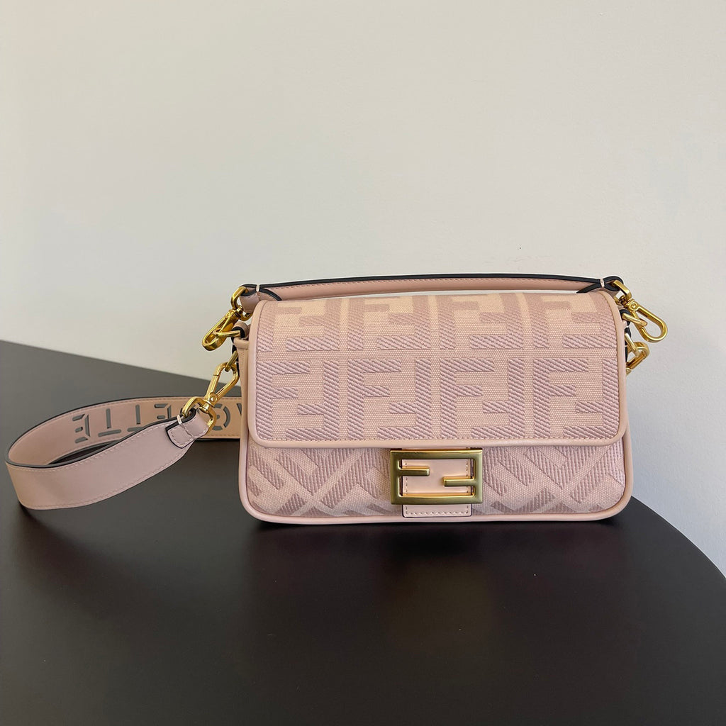 Fendi Women's FF Printed Flap Magnetic Clasp Closure Jacquard Fabric Baguette Bag Shoulder Tote Handbag Bags #76386