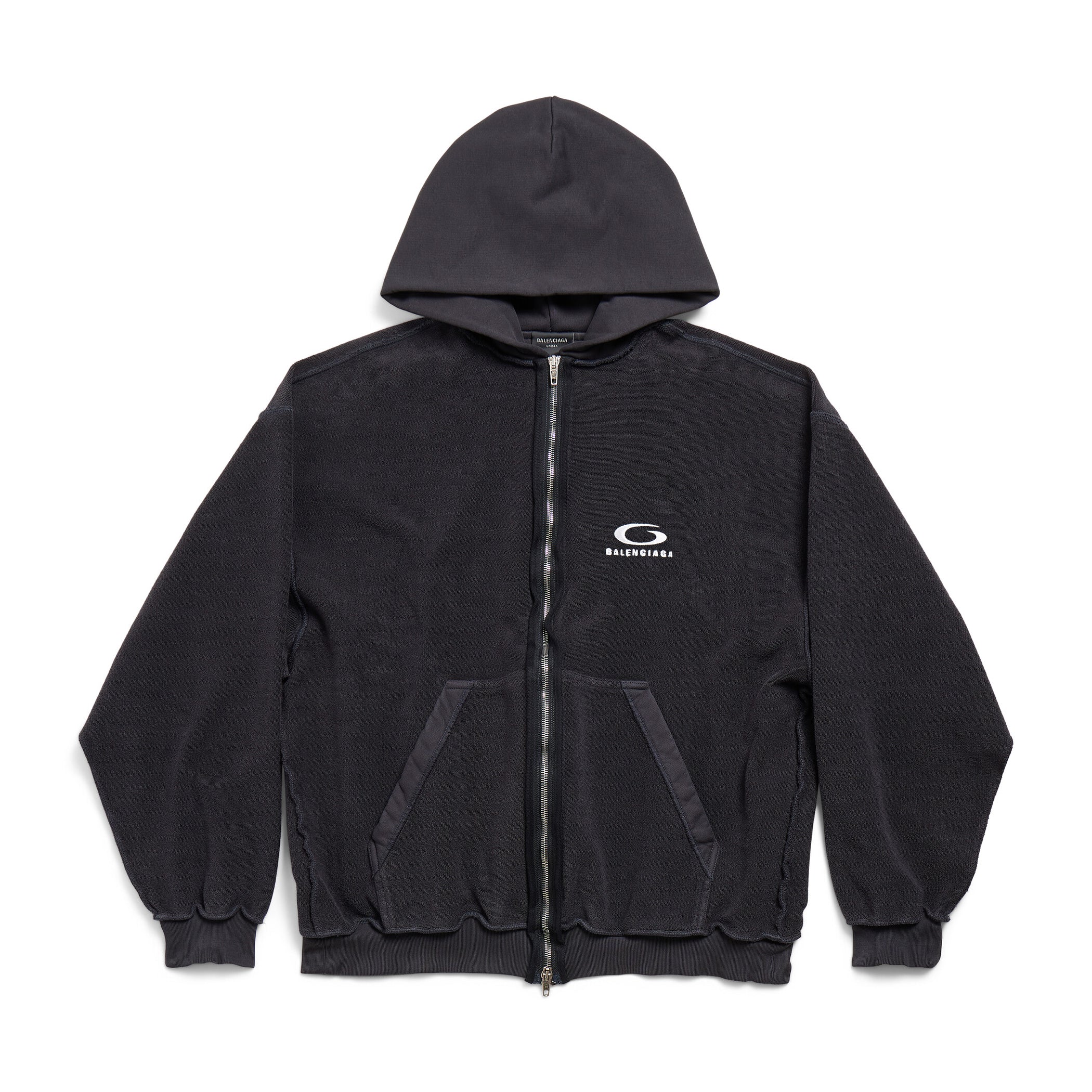 Balenciaga Men's and Women's Drop Shoulder Hooded Long Sleeve Regular Fit Zipper Sweatshirt Jacket #74953