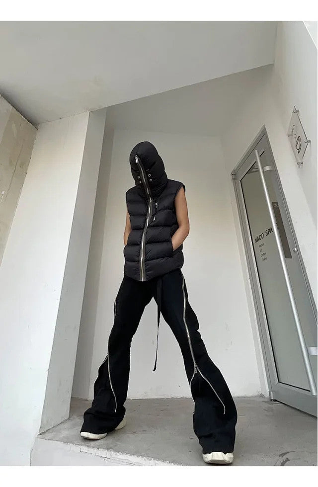 Rick Owens Men's Fall/Winter Dark Style Casual Solid-Color Full-Zip Hooded Quilted Down Vest Ngvp #2521