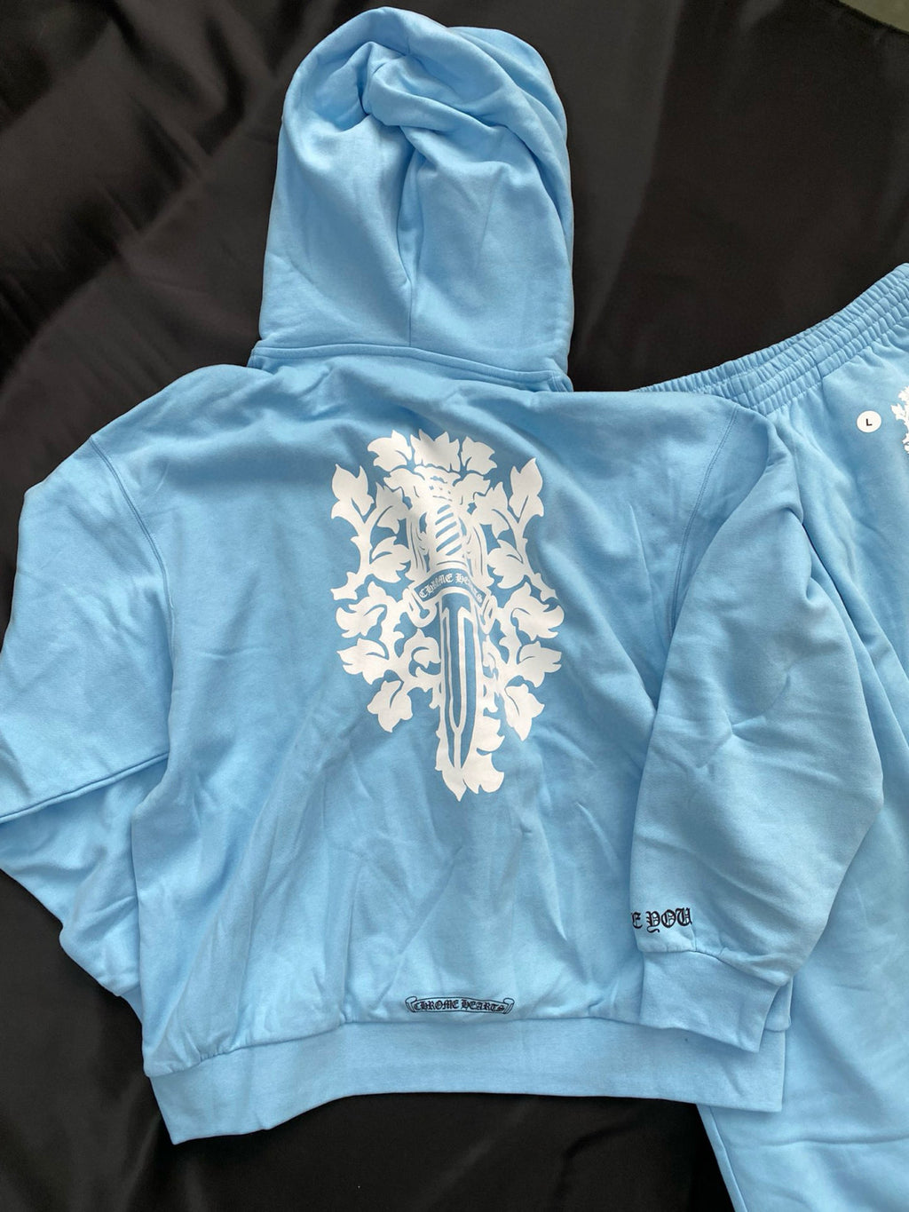 Chrome Hearts Men's Autumn and Winter Blue Long Sleeve Hooded Sweatshirt Stretch Sweatpants Pants Set Suit #97987