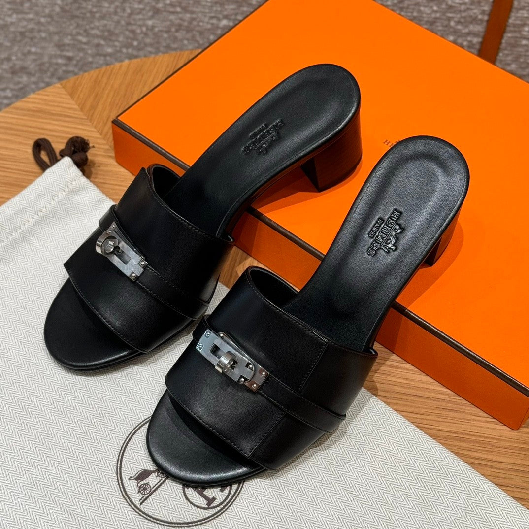 Hermes Women's Summer Fashion Casual Round Toe Chunky Heel Leather Gigi Kelly High Heel Sandals Shoes #78798