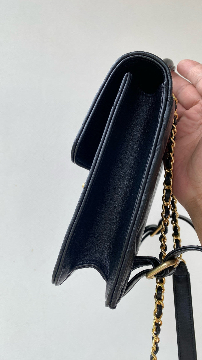 Chanel Women's Fashion Classic Solid-Color Leather Chain Shoulder Bag with Gold Buckle Bag Bags #78758