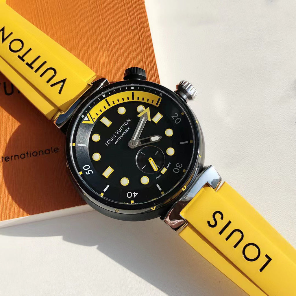 Louis Vuitton Men's TAMBOUR STREET DIVER Steel Dial Rubber Strap Automatic Mechanical Watch 44 mm #99382