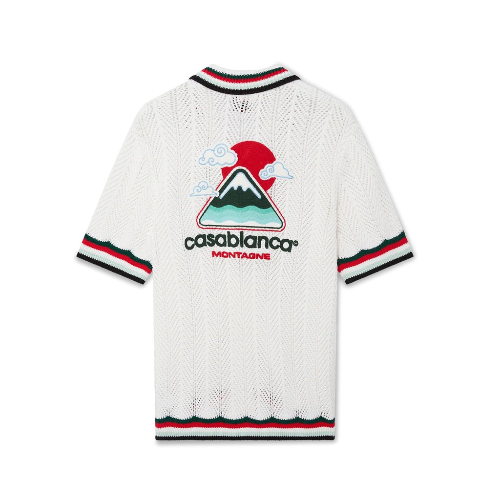 Casablanca Men's Summer Casual Solid Color Cotton Cloud Embroidery Knitted Sweater Shirt Logo Embroidery Striped Short Sleeve Shorts Set #78234