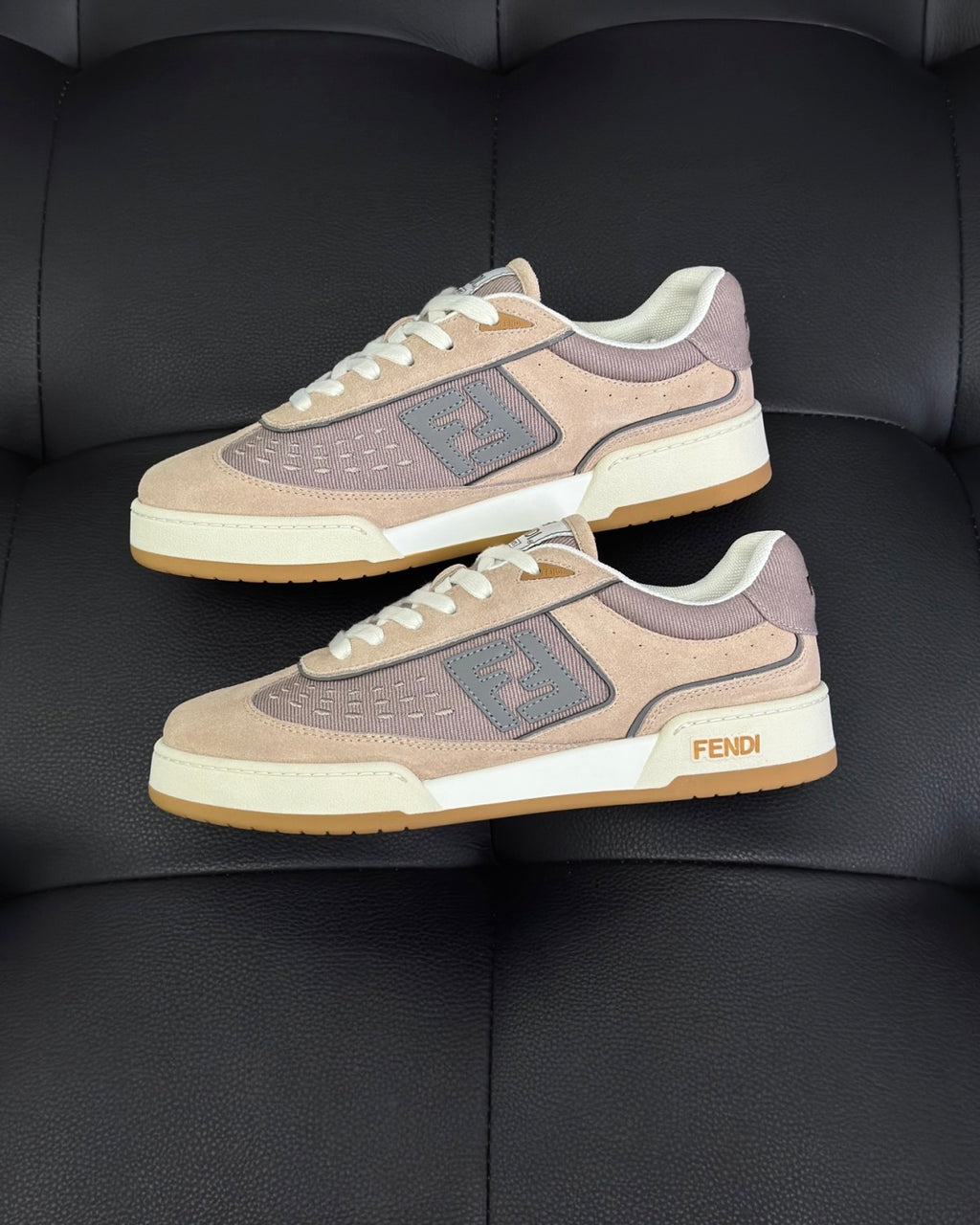 Fendi Match Leather Suede Low Top Shoes Women's Men's Spring Summer Round Toe Lace Up Colorblocking Fashion Casual Retro Shoes #81414
