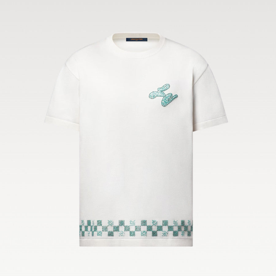 Louis Vuitton Men's Summer Hem Checkered Hot Drill Embroidery Fitted Cotton Short Sleeve Round Neck T-Shirt #81299