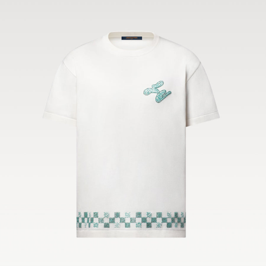 Louis Vuitton Men's Summer Hem Checkered Hot Drill Embroidery Fitted Cotton Short Sleeve Round Neck T-Shirt #81299
