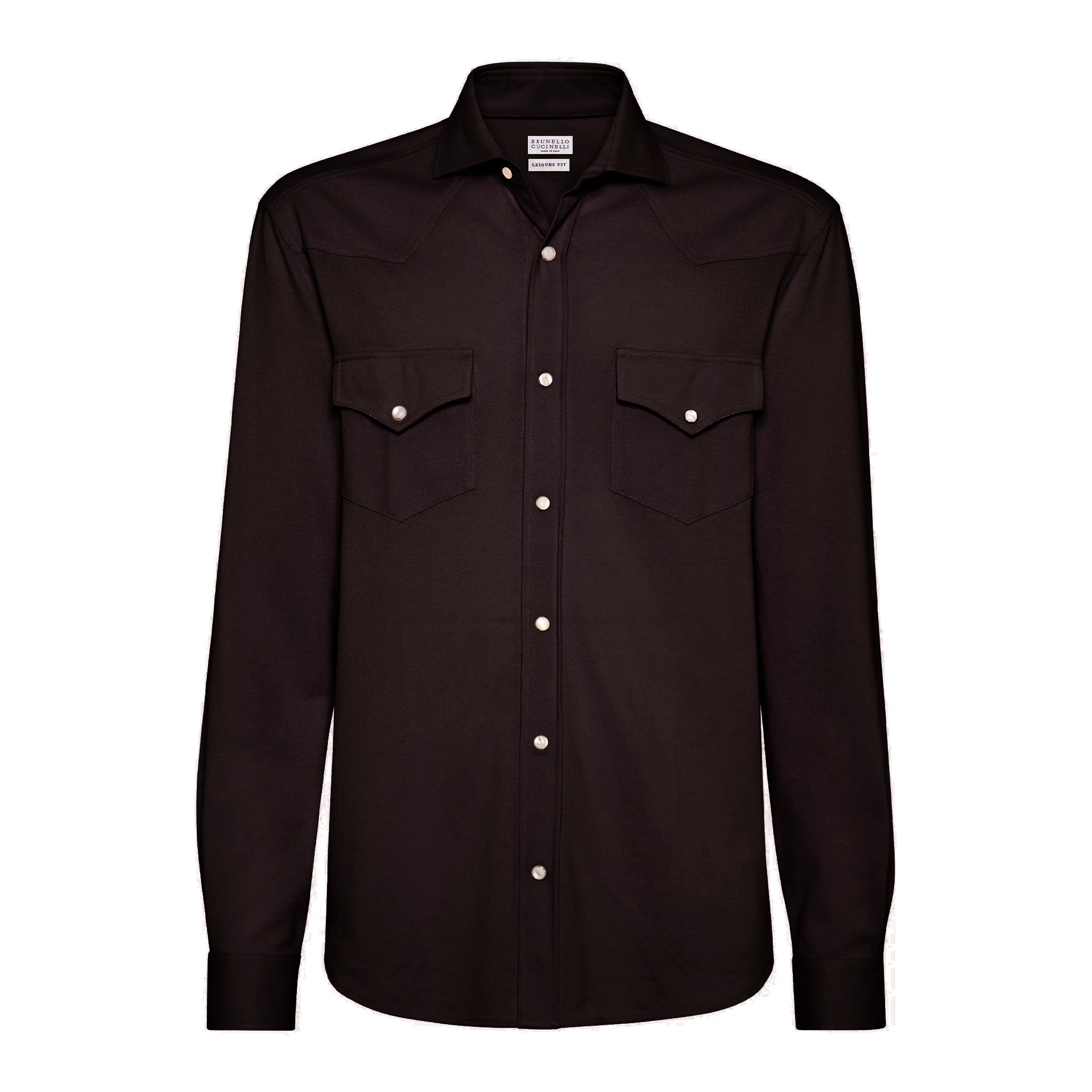 Brunello Cucinelli Men's Spring And Fall Cotton Lapel Solid Color Single-Breasted Chest Pocket Long Sleeve Fitted Shirt Ngvp #1557