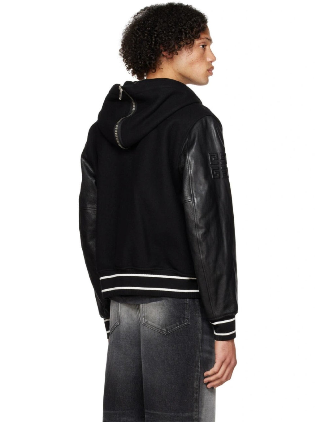 Givenchy Men's Fall/Winter Black Logo Printed Single Breasted Hooded Aviator Jacket #72996