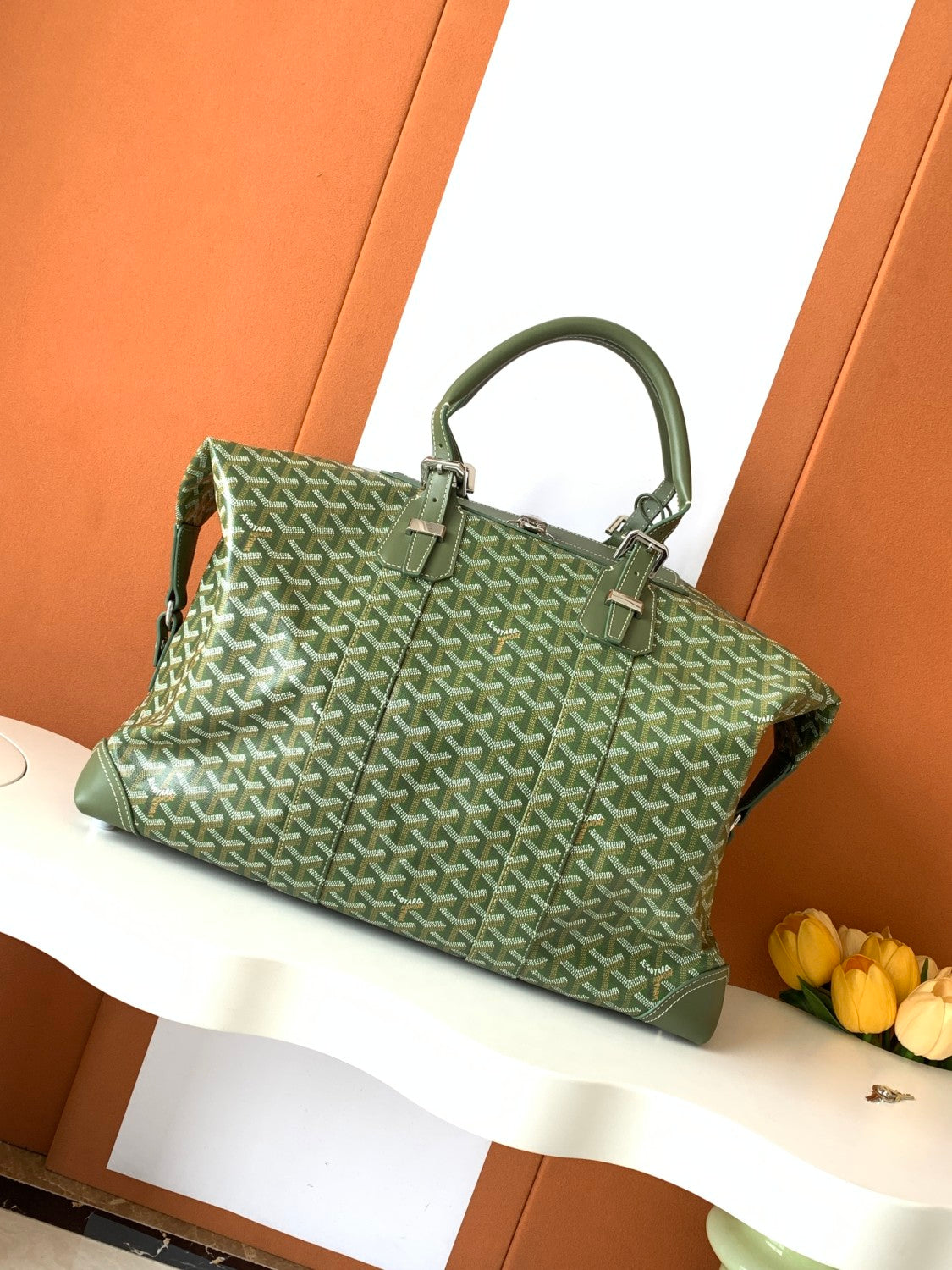 GOYARD Boston Men's And Women's Old Flower Full Print Canvas Collocation Cowhide Shoulder Cross Handbag Travel Bag Bags #76641