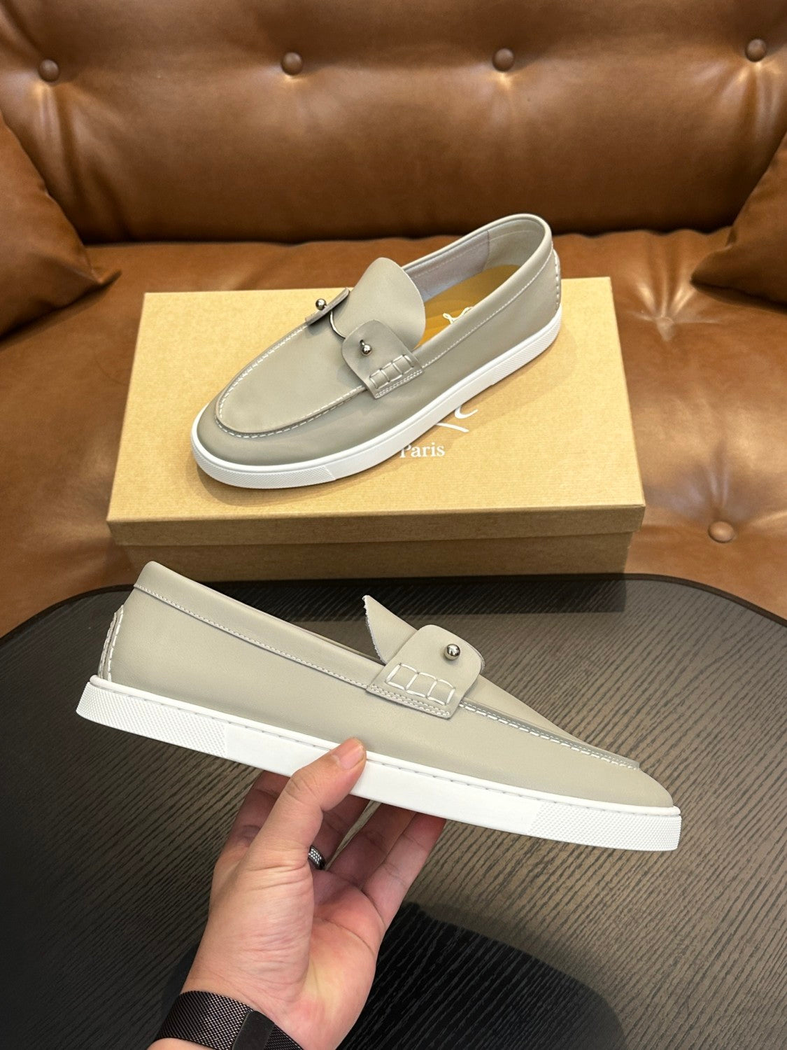 Christian Louboutin Men's Solid Color Cowhide Leather Casual Flat Loafers Shoes #77839