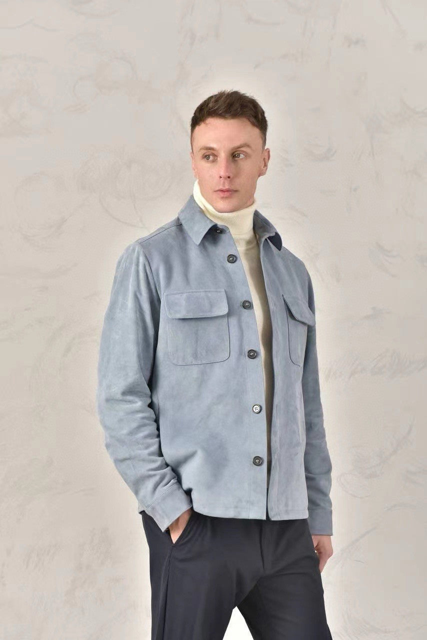 Loro Piana Men's Spring And Fall Fashion Lapel Suede Single-breasted Casual Temperament British Work Wind Jacket Ngvp #7928