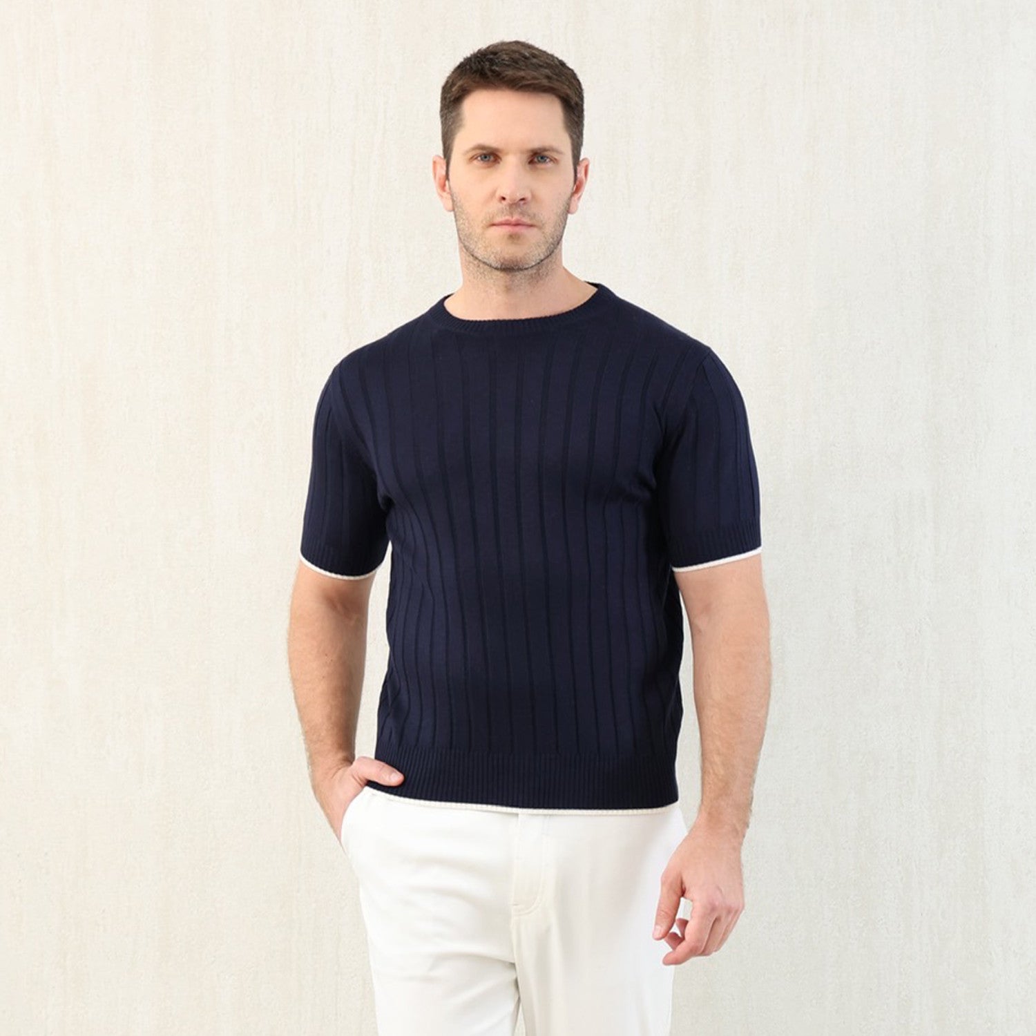 Brunello Cucinelli Spring And Summer Men's Flat Ribbed Linen And Cotton Knitted T-Shirt Fashion Trend Casual Comfortable Round Neck T-Shirt Ngvp #1348