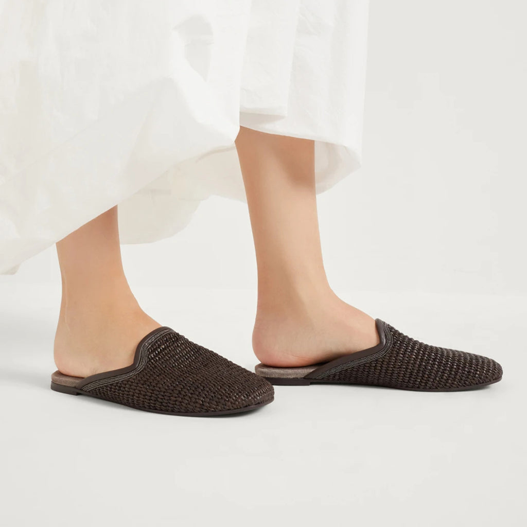 Brunello Cucinelli Techno Raffia Slippers With Precious Trim Women's Fashion Breathable Casual Shoes Comfortable Flat Heel Sandals 2cm Ngvp #1589