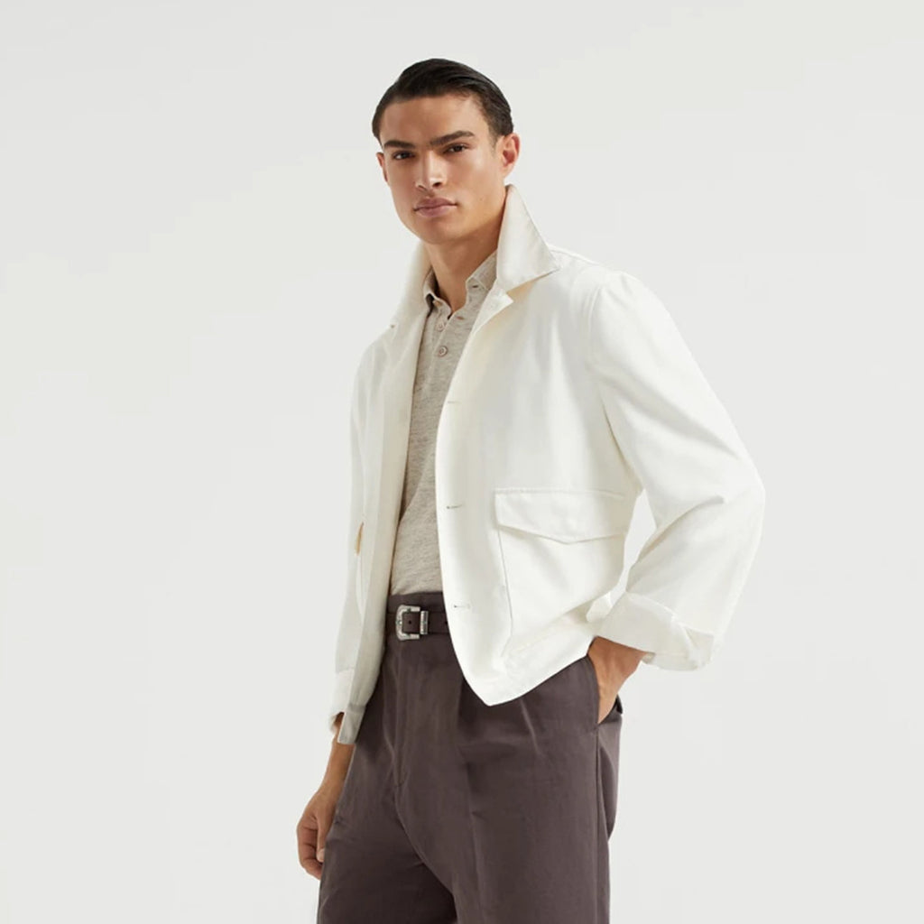 Brunello Cucinelli Men's Spring & Autumn Délavé Silk Twill Solid Color Long Sleeve Shirt Style Outerwear Jacket Ngvp #1813