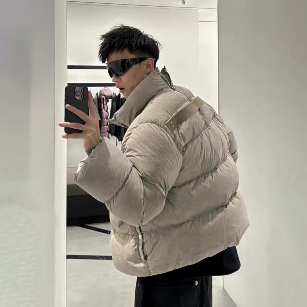 Rick Owens x Moncler Men's Women's Winter Solid Colour Standing Collar Zipper Long Sleeve Loose Down Jacket Short Jacket Ngvp #1568