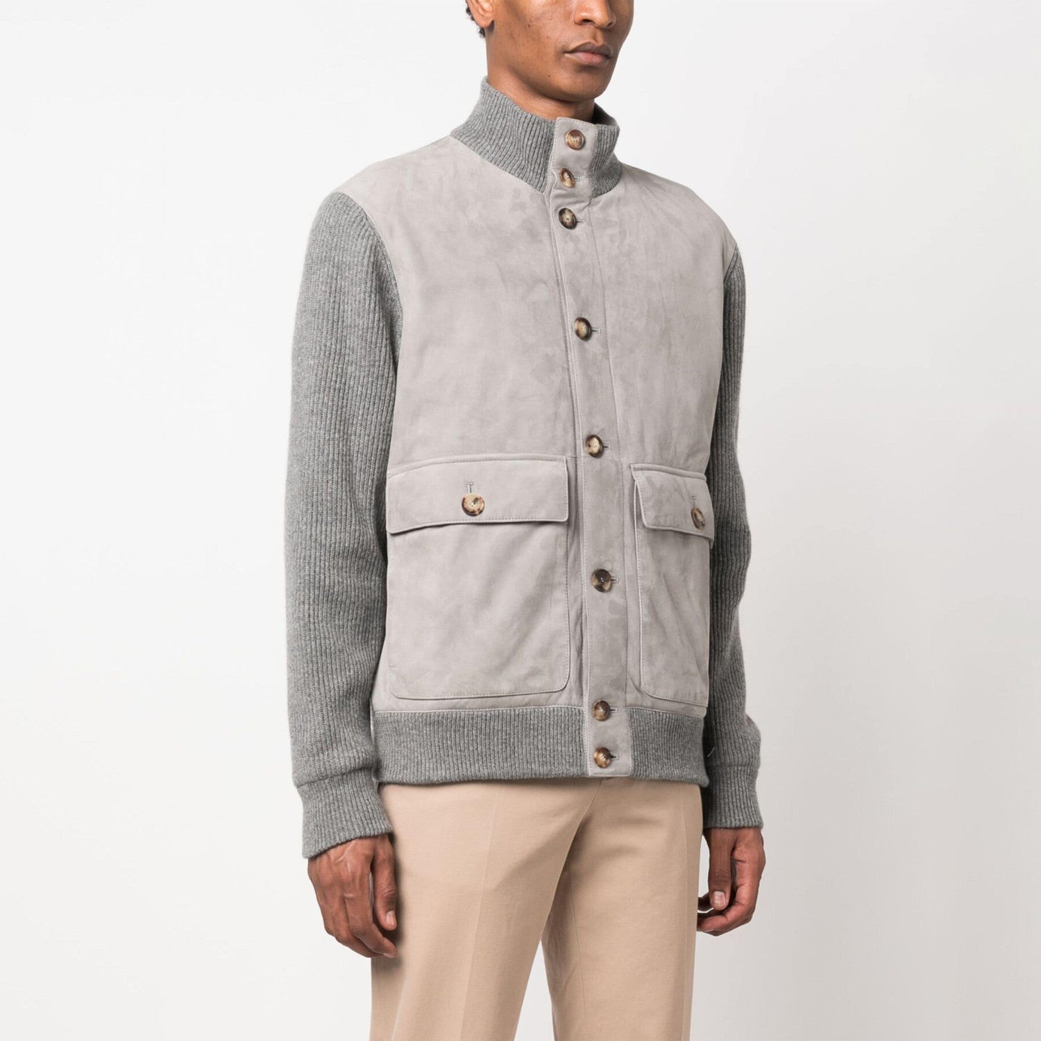 Brunello Cucinelli Men's Fall And Winter Suede Wool Knit Patchwork Jacket Single-breasted Fashion Casual Gentleman Jacket Ngvp #9113
