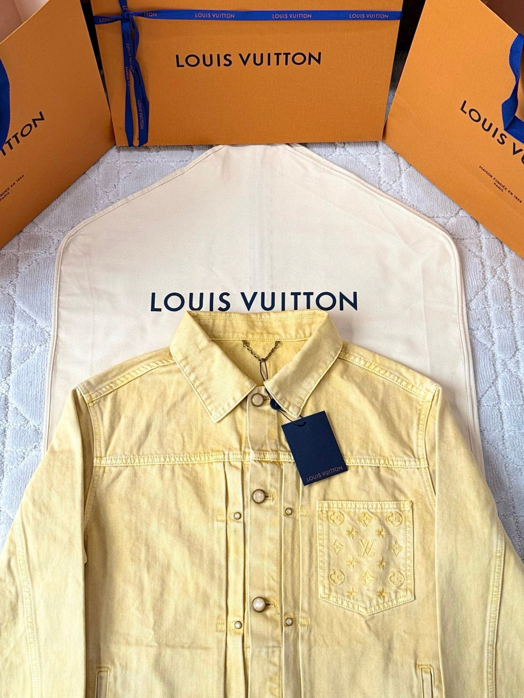 Louis Vuitton TYPE II Men's Spring/Autumn Solid Colour Embroidered Letter Print Pocket Single-Breasted Long-Sleeved Denim Jacket and Casual Denim Trousers Pants Set Suit #77715