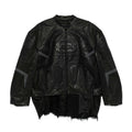 Balenciaga Men's Fall And Winter Black Round Neck Zipper Closure Regular Fit Long Sleeve Leather Jacket #73673
