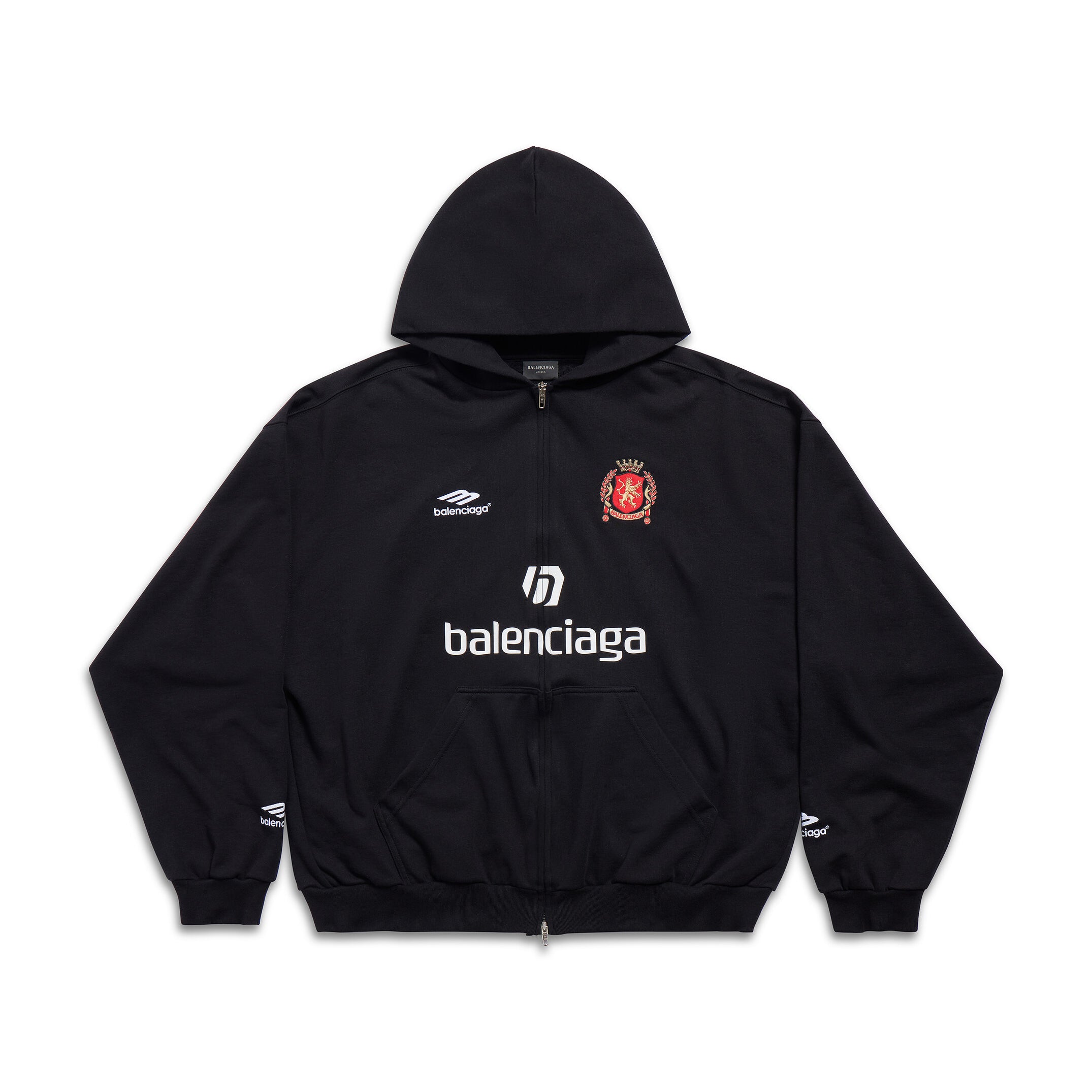 Balenciaga Shanghai Soccer Hoodie Men's Spring Autumn Black and White Medium Fit Zip Up Hooded Zip Up Long Sleeve Jacket #76768