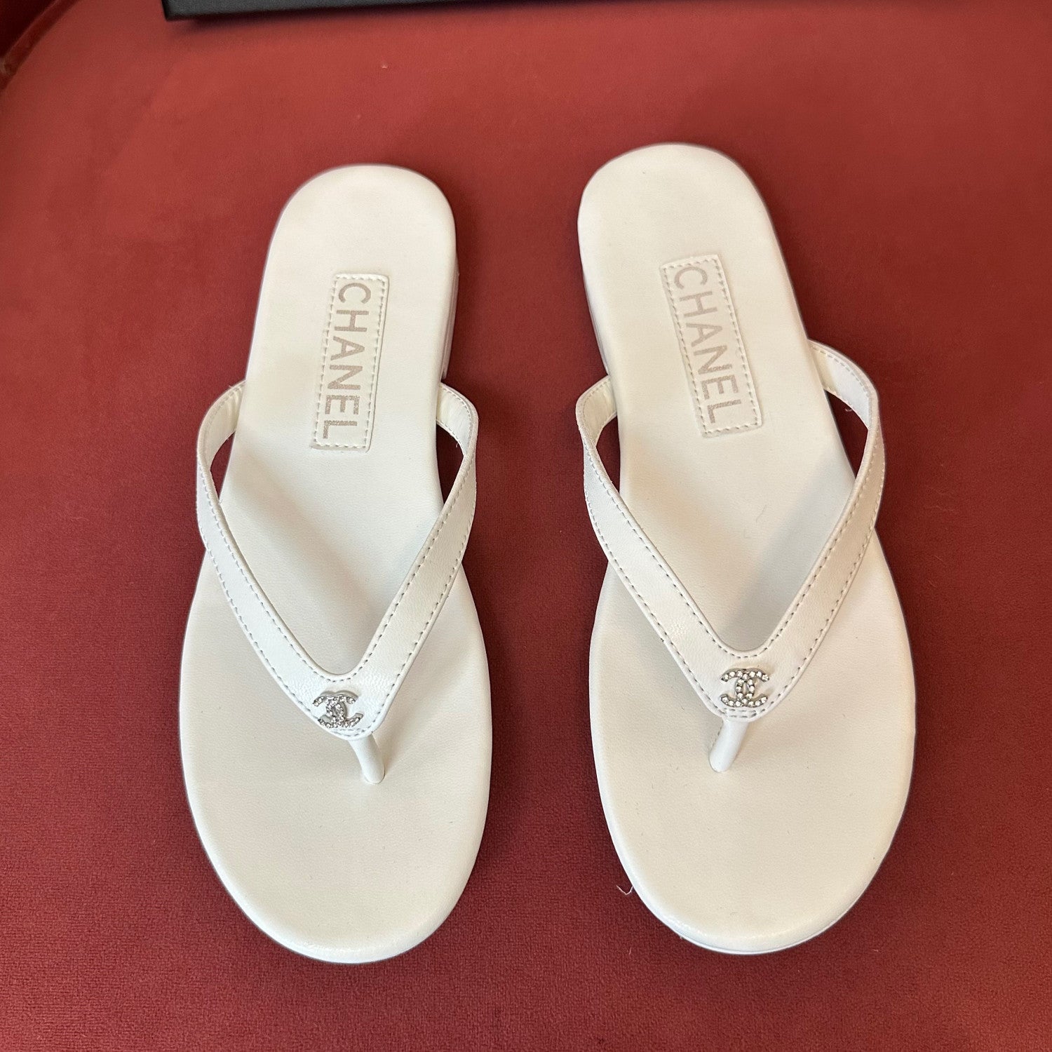 Chanel Women's Summer Fashion Casual Simple Round Toe Open Toe Leather Thong Sandals Shoes #78433