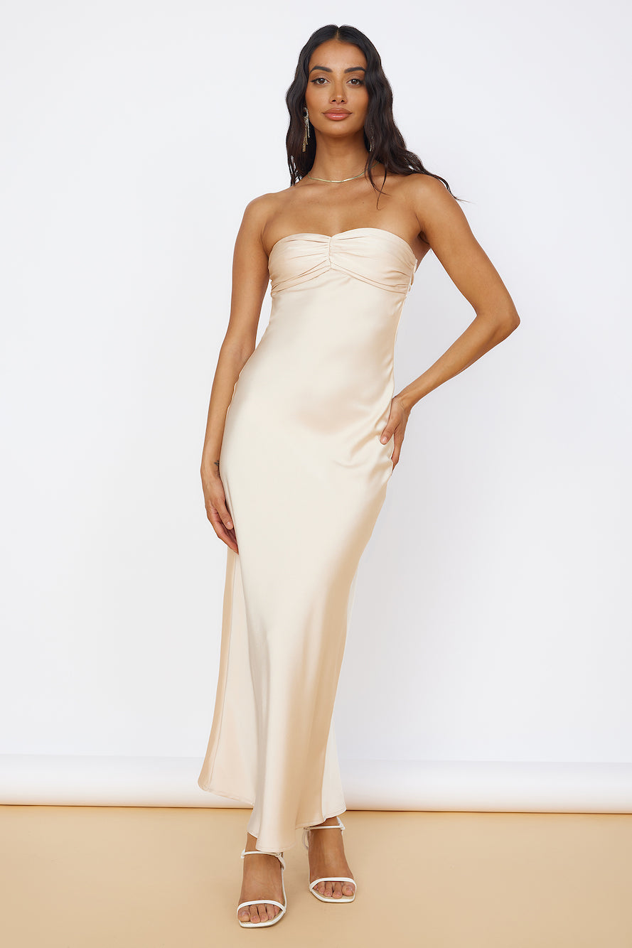Start of Something New Satin Maxi Dress Beige