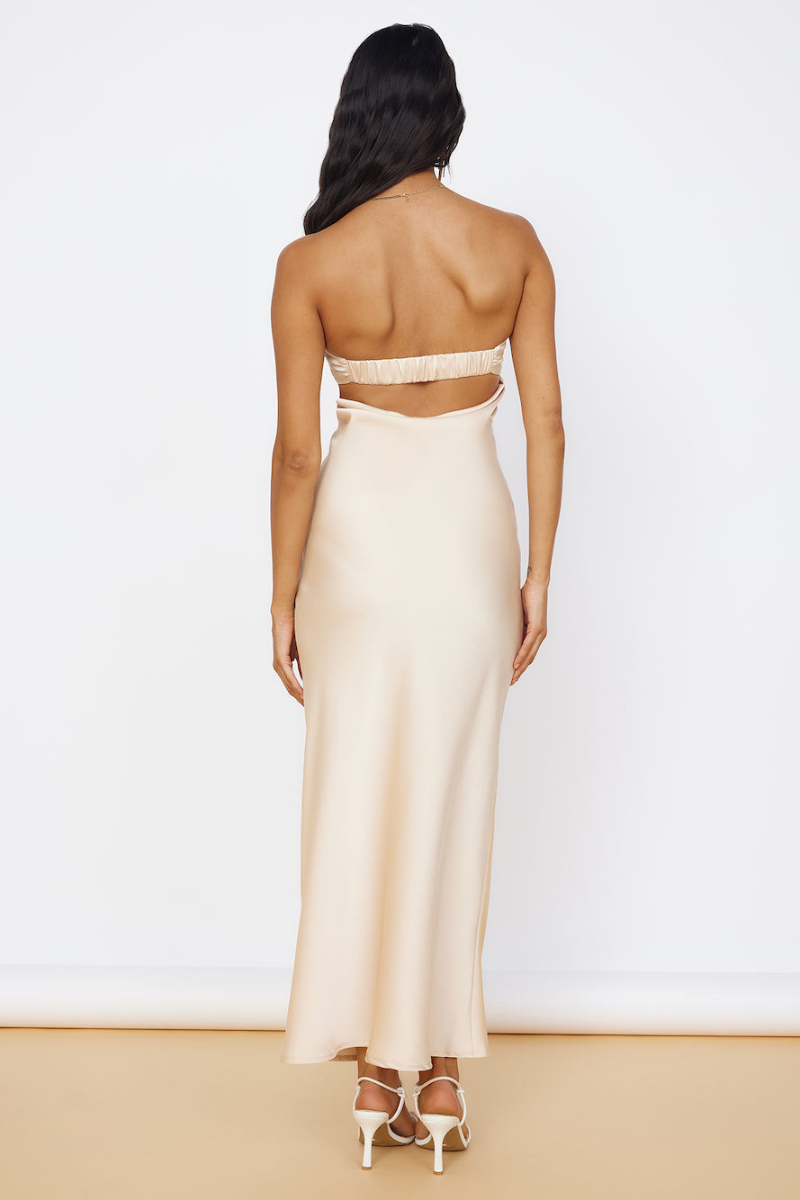 Start of Something New Satin Maxi Dress Beige