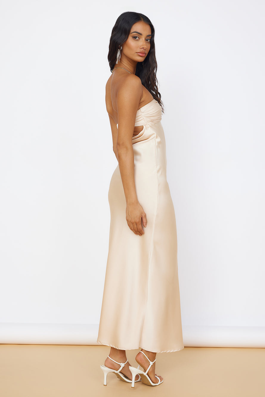 Start of Something New Satin Maxi Dress Beige