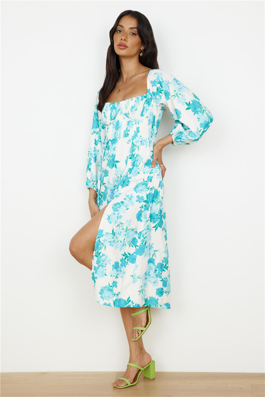 Sweet Epiphany Midi Dress Blue Floral