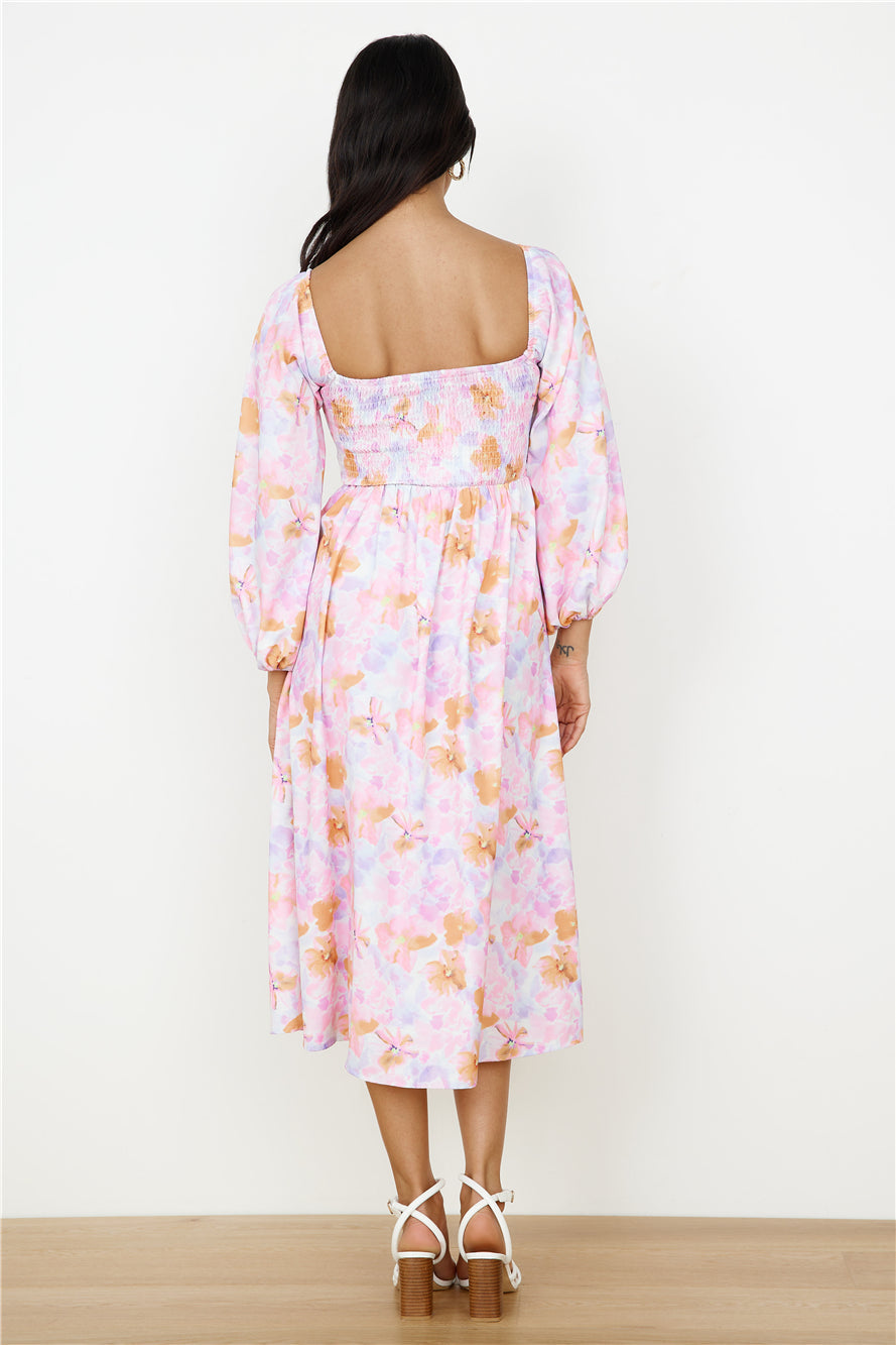 Sunset Blooms Midi Dress Lilac