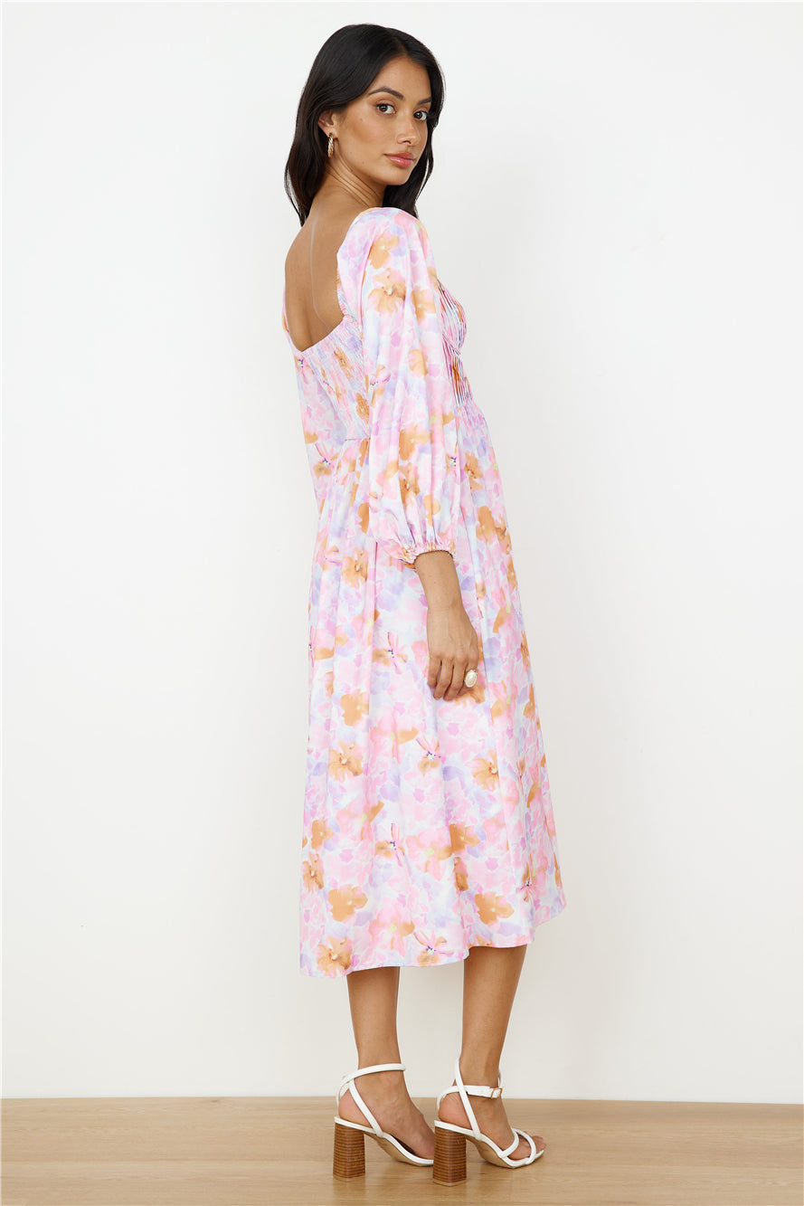 Sunset Blooms Midi Dress Lilac