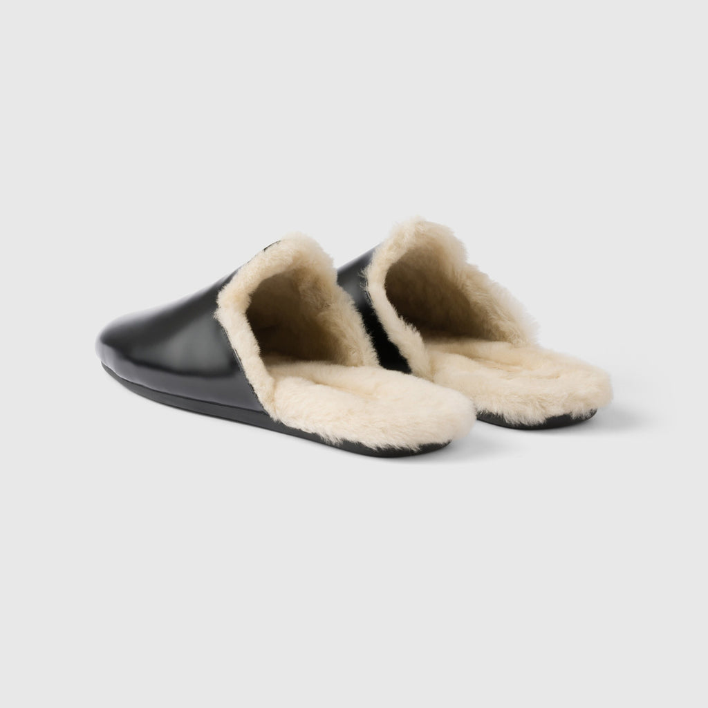 Prada Women's Fall/winter Fashion Casual Round Toe Slip On Leather Suede Fleece Lined Mule Shoes Half Slip On Slippers Shoes #79259