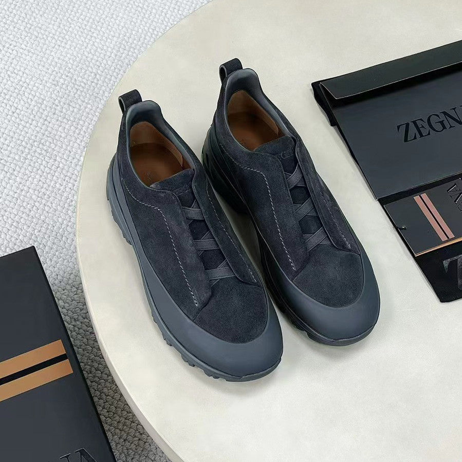 Ermenegildo Zegna Triple Stitchâ„?Monte Men's Fall/Winter Fashion Casual Round Toe Slip On Leather Suede Low Top Slip On Sneakers Shoes #78782