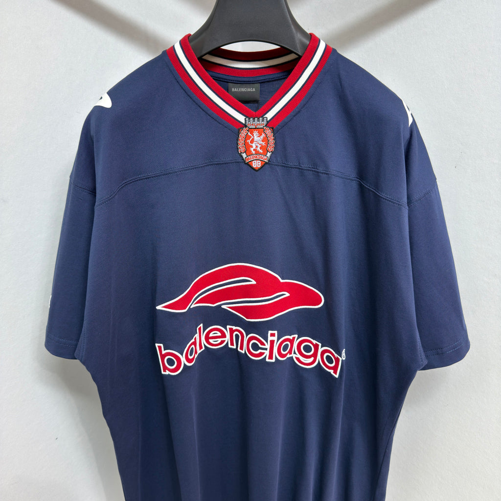 Balenciaga  Men's 3b Football V-neck T-shirt Oversized in Dark Navy red #334655