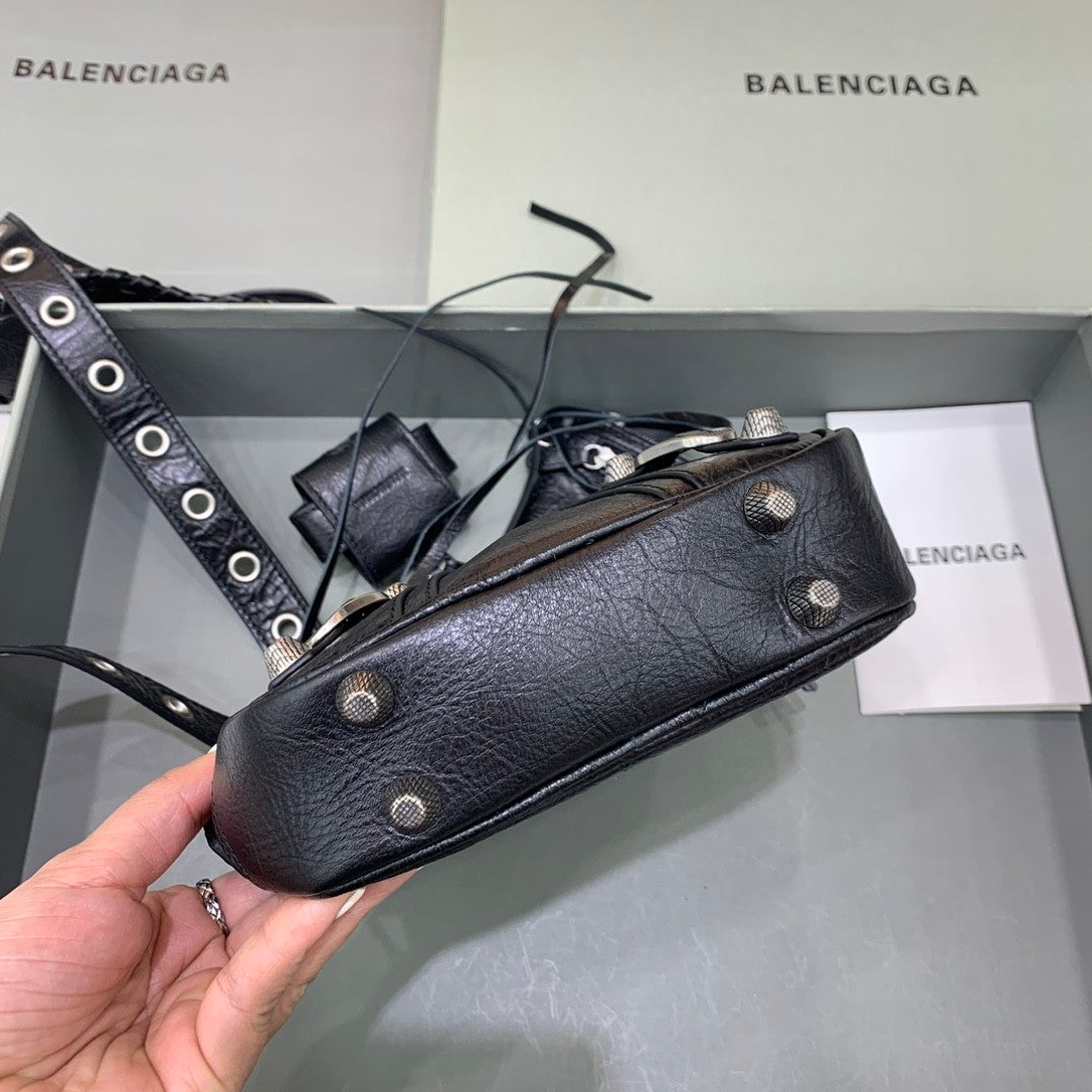 Balenciaga LE CAGOLE Men's and Women's Unisex Fashion Casual Solid-Color Leather Adjustable Strap Vertical Motorcycle Bag Shoulder Bag Crossbody Bag  Bags #78491