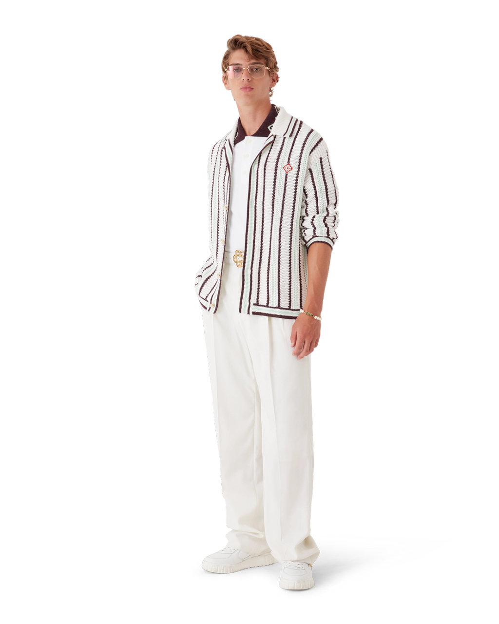 CASABLANCA 25SS Men's Brown Vertical Striped Long-sleeved Sweater Cardigan #333098