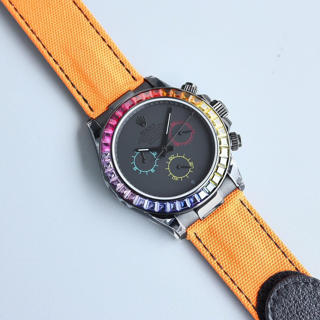 Rolex Men's Women's Fashion Luxury With Diamonds Orange Strap Casual Temperament Mechanical Watch #98764