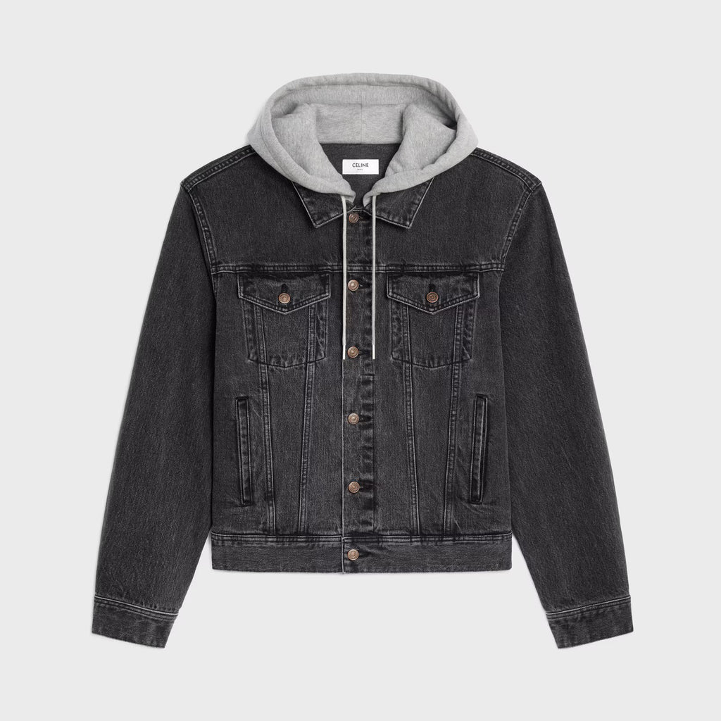Celine Men's Spring/Autumn Solid Color Hooded Single-Breasted Long-Sleeved Denim Jacket #77716