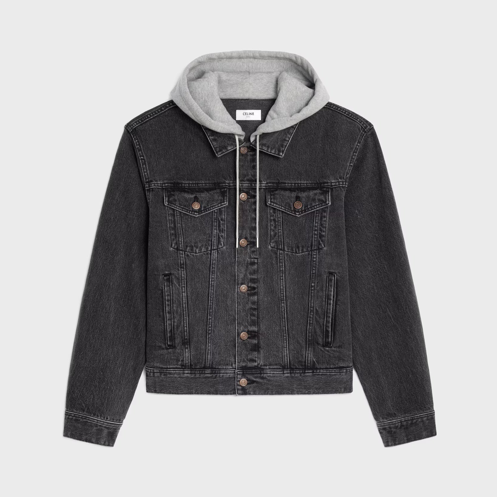Celine Men's Spring/Autumn Solid Color Hooded Single-Breasted Long-Sleeved Denim Jacket #77716